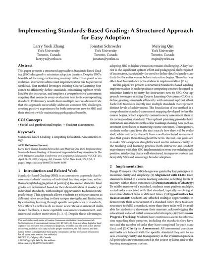 Implementing standards-based grading: a structured approach for easy adoption
