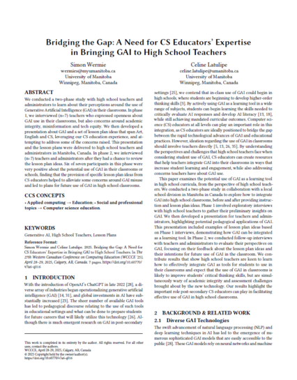 Bridging the gap: a need for CS educators' expertise in bringing GAI to high school teachers