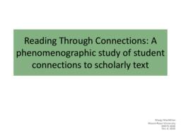 Reading Through Connections: A phenomenographic study of student connections to scholarly text.