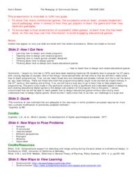 On The Pedagogy of Commercial Video Games - Speaking Notes