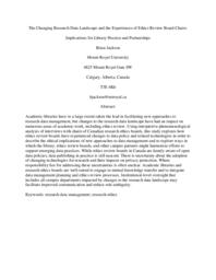 The Changing Research Data Landscape and the Experiences of Ethics Review Board Chairs: Implications for Library Practice and Partnerships