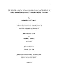 The supreme court of Canada's recognition and affirmation of Indigenous rights in Canada: a jurisprudential analysis