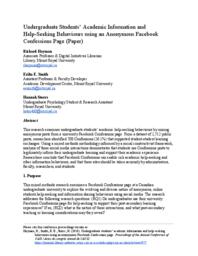 Undergraduate Students' Academic Information and Help-Seeking Behaviours using an Anonymous Facebook Confessions Page