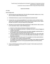 Transforming our Learning Experiences through the Scholarship of Teaching and Learning - Target Journal Worksheet
