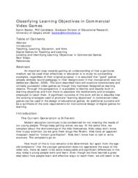 Classifying Learning Objectives in Commercial Video Games