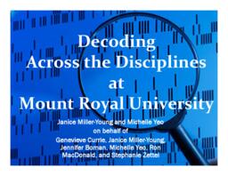 Communities of decoding : using the Decoding the Disciplines paradigm to create faculty learning communities on three continents.