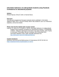 Information behaviour of undergraduate students using Facebook Confessions for educational purposes