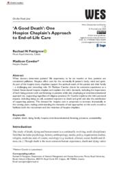 "A Good Death": One hospice chaplain's approach to end-of-life care