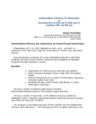 Information literacy in chemistry, or knowing how to find out if what you're working with can kill you.