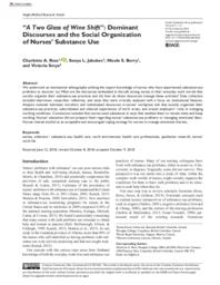 “A Two Glass of Wine Shift”: Dominant Discourses and the Social Organization of Nurses’ Substance Use