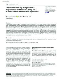 "Unable to feed my hungry child": experiences of mothers caring for children with Prader-Willi Syndrome
