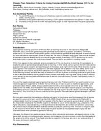 Selection Criteria for Using Commercial Off the Shelf Games (COTS) for Learning