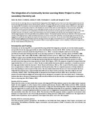 The Integration of a Community Service Learning Water Project in a Post-secondary Chemistry Lab
